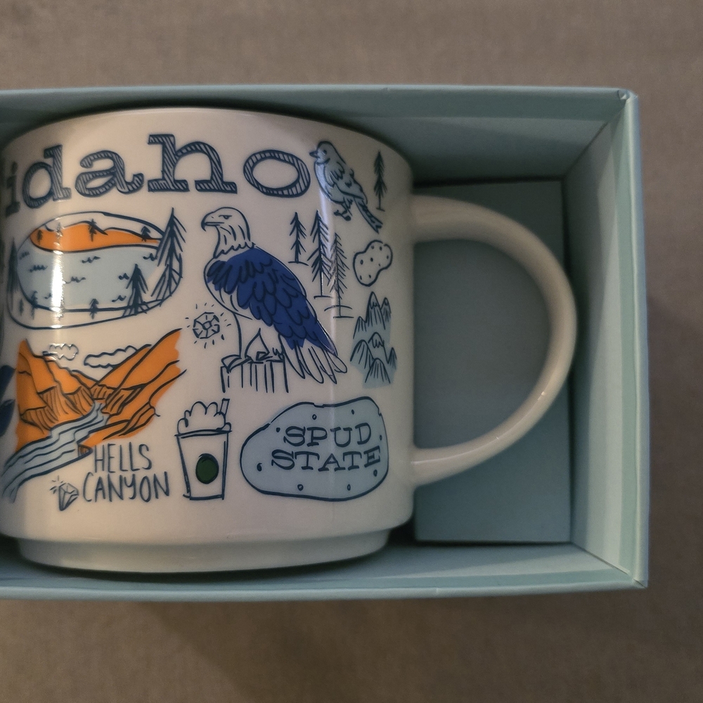 Idaho Themed Mug with Blue and Orange Design